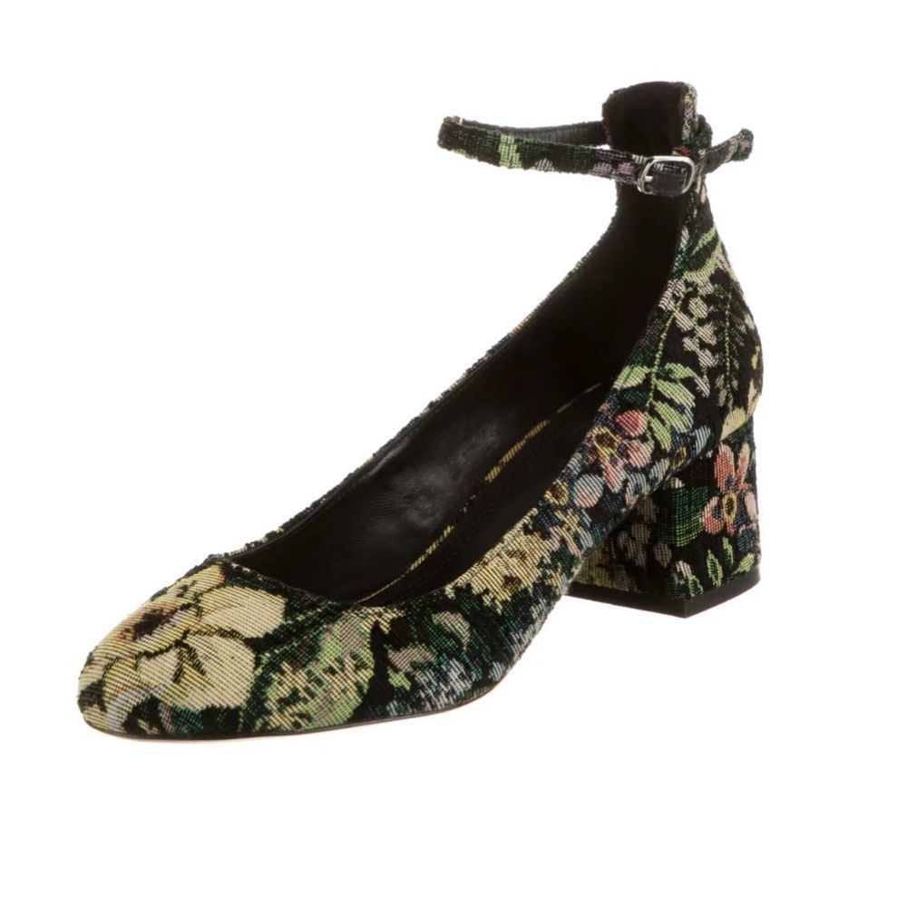 New SANDRO Paris Elise Floral Print Pumps Shoes Size 40 Black with straps - Picture 4 of 12